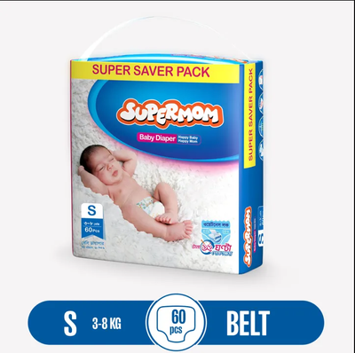SuperMoM S Size 60pcs Belt System Baby Diaper for 3 to 8 Kg Babies_img_0