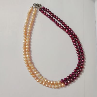 peach and meroon pearl 2 layer necklace for women_img_0