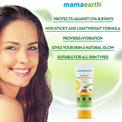 Mamaearth Hydragel Indian Sunscreen Spf 50, With Aloe Vera & Raspberry, For Sun Protection - 50G_img_2