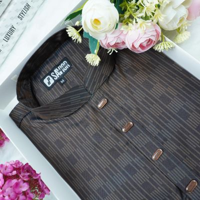 Chocolate Stripe Premium Panjabi – Elegant Festive Wear_img_1