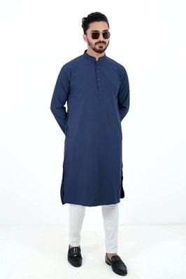 চায়না মাইক্রোস্টিচ ফেব্রিকের সলিড পাঞ্জাবি - নেভি ব্লু কালার_img_0