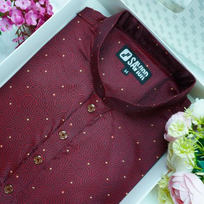 Maroon Pattern Premium Panjabi – Festive Elegance for Men_img_3