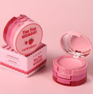 HANDAIYAN Tint Trio Wonder Strawberry Lip Cheek Cream Stack Pocket Size Moisturizing Bold Color Satin Matte Blusher_img_0