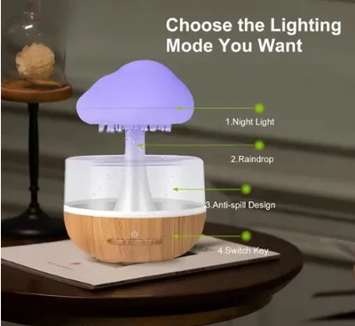 Rain cloud humidifier rain colorful mushroom cloud raindrop atmosphere lamp night light essential oil small aromatherapy machine By Win_img_3