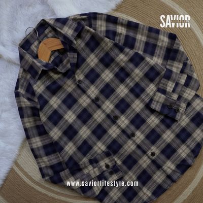 Navy Beige - Pocketless Full Sleeve Check Shirt_img_0