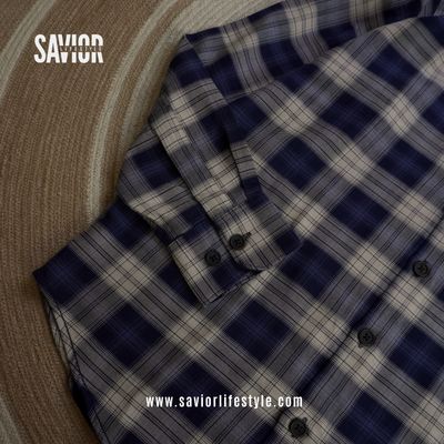 Navy Beige - Pocketless Full Sleeve Check Shirt_img_3