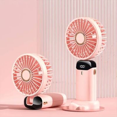 LED Digital Display Rechargeable Stylish Folding Hand Fan With Mobile Stand_img_0