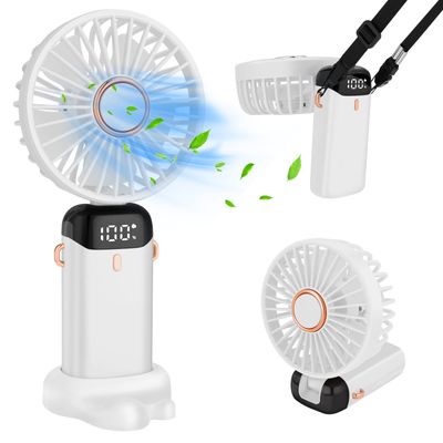 LED Digital Display Rechargeable Stylish Folding Hand Fan With Mobile Stand_img_2