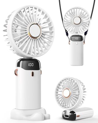LED Digital Display Rechargeable Stylish Folding Hand Fan With Mobile Stand_img_4
