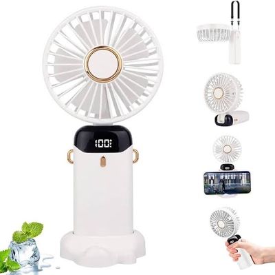 LED Digital Display Rechargeable Stylish Folding Hand Fan With Mobile Stand_img_5
