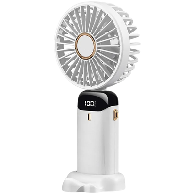 LED Digital Display Rechargeable Stylish Folding Hand Fan With Mobile Stand_img_6