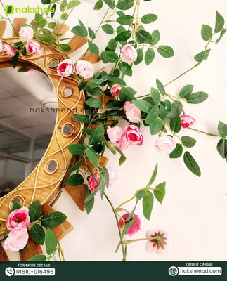 wooden mirror 23'' wooden wave + pink rose vine_img_3