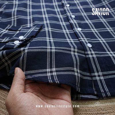 Deep Navy - Full Sleeve Pocket Less Check Shirt (WB)_img_1