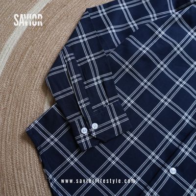 Deep Navy - Full Sleeve Pocket Less Check Shirt (WB)_img_3