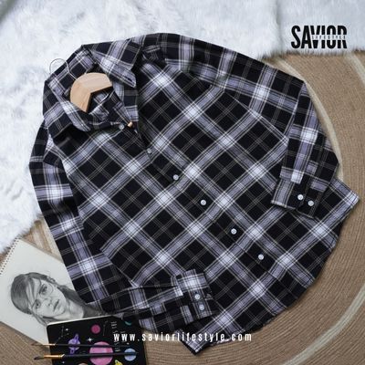 Midnight Black - Full Sleeve Pocket Less Check Shirt_img_2