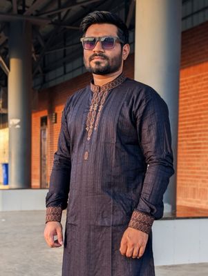 Premium Elite embroidered cuff style black panjabi_img_1