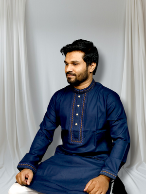 Elite embroidered nevy blue panjabi code:413