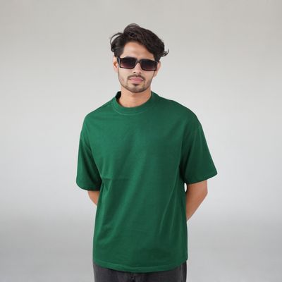 Solid Oversized Drop Shoulder T-shirt - Green_img_0
