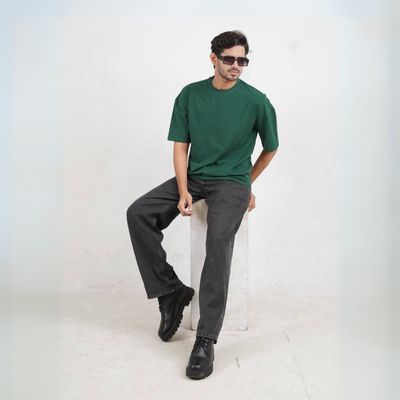 Solid Oversized Drop Shoulder T-shirt - Green_img_1