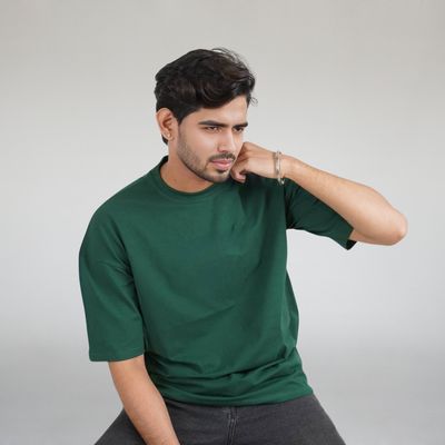 Solid Oversized Drop Shoulder T-shirt - Green_img_4