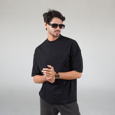 Solid Oversized Drop Shoulder T-shirt - Black