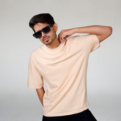 Solid Oversized Drop Shoulder T-shirt - Rich Cream