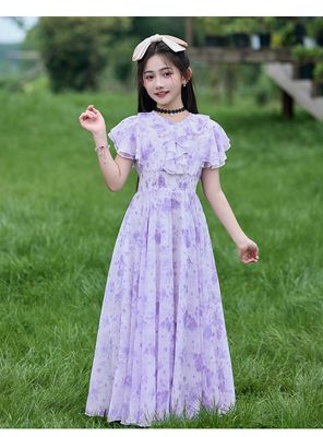 Imported 🌸Summer Floral Chiffon Dress – Princess Outfit for Big Girls_img_4