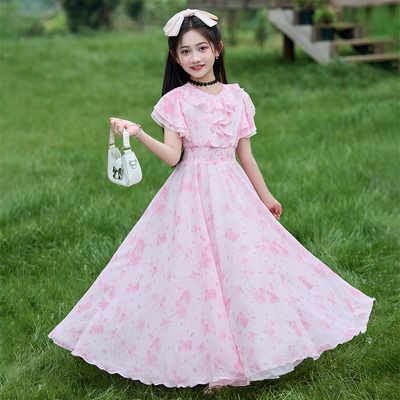 Imported 🌸Summer Floral Chiffon Dress – Princess Outfit for Big Girls_img_0