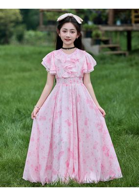 Imported 🌸Summer Floral Chiffon Dress – Princess Outfit for Big Girls_img_2