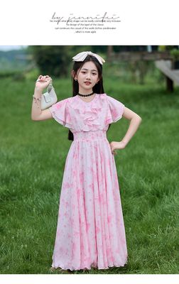 Imported 🌸Summer Floral Chiffon Dress – Princess Outfit for Big Girls_img_3