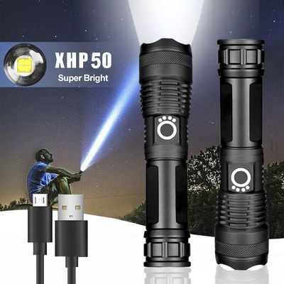 Rechargeable Zoom LED Flashlight USB Torch Light – With Battery_img_0
