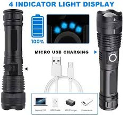 Rechargeable Zoom LED Flashlight USB Torch Light – With Battery_img_2