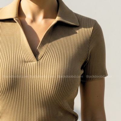 Old Money Women's Polo – Ribbed Cotton Knit | Brown_img_2