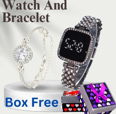 LED Display Digital Touch Screen Wristwatch & Bracelet For Women 2Pcs Combo_img_2
