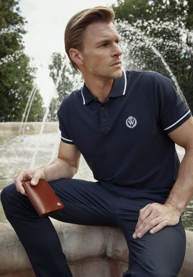 Wittchen Men's cotton polo shirt with navy blue and white trim