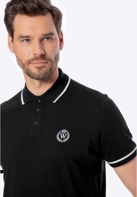 Wittchen Men's cotton polo shirt with navy blue and white trim_img_15