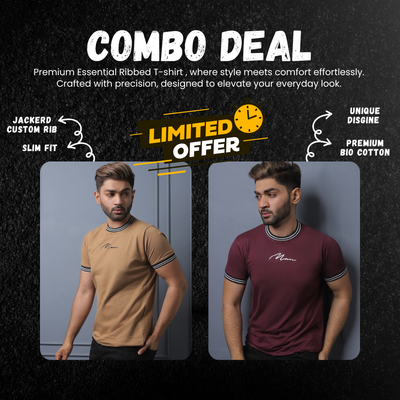 Essential Ribbed T-Shirts – 2-Piece Combo Pack Brown & Maroon_img_0