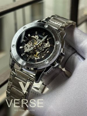 FOSSIL AUTO CHAIN BIG DIAL SILVER CHAIN BLACK DIAL_img_0