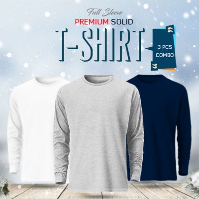 3 pcs Full Sleeve Solid T-Shirt Combo pack