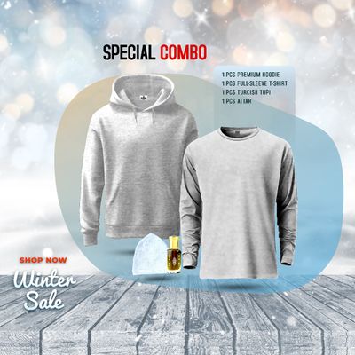 (Code 6394) ১টি প্রিমিয়াম হুডি, ১টি প্রিমিয়াম ফুলহাতা টি’শার্ট, ১টি টুপি, ১টি আতর (কম্বো প্যাক)