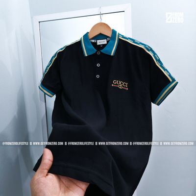 2PC Premium Polo Shirt - 100% PK Cotton Fabric - Black & White (Blue Collar)_img_1