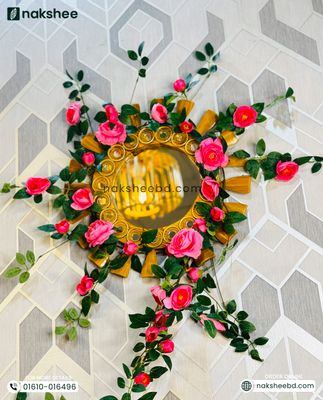 Wooden Mirror Wooden Circle Design 17/17'' size + Premium rose vine_img_2
