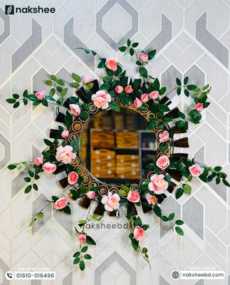 Wooden Mirror Black Circle Design 23/23'' size + Premium rose vine_img_1