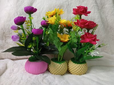 Artificial Little various Flower & Plant In Plastic Pot Combo 7Inc/18Cm For Office, Home, Table Decoration - Home Decoration Item - artificial flower_img_0
