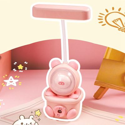 Bonito Lâmpada de Mesa Dobrável Portátil Lâmpada Led Lâmpada de Mesa Recarregável Usb Luz Cabeceira Leitura para Estudantes e Escritórios Domésticos Rosa_img_5