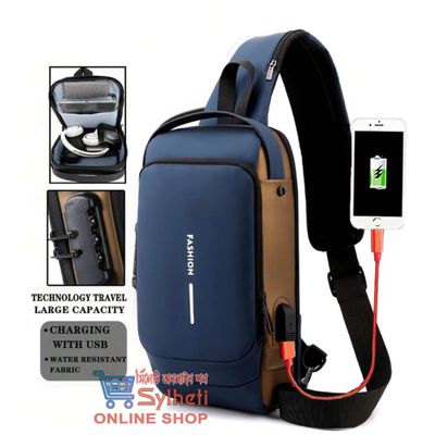 Shoulder Bag With Lock + (Wallet ফ্রি) - (Blue Colour)_img_2