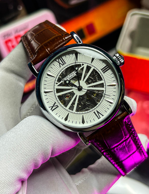 Patek Philippe Auto Skeleton Belt Brown White Dial_img_0