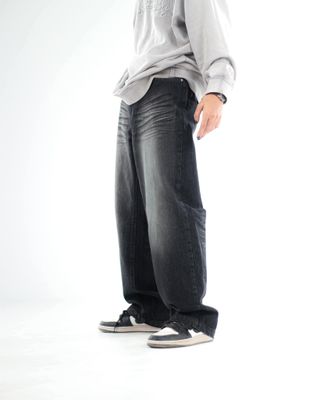 Faded black baggy fitted denim pant_img_0