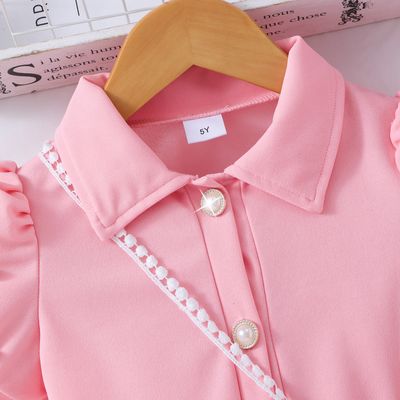 Imported👗 Girls' Pearl Sleeve Dress – Solid Color with Matching Pearl Satchel_img_2
