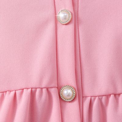 Imported👗 Girls' Pearl Sleeve Dress – Solid Color with Matching Pearl Satchel_img_3